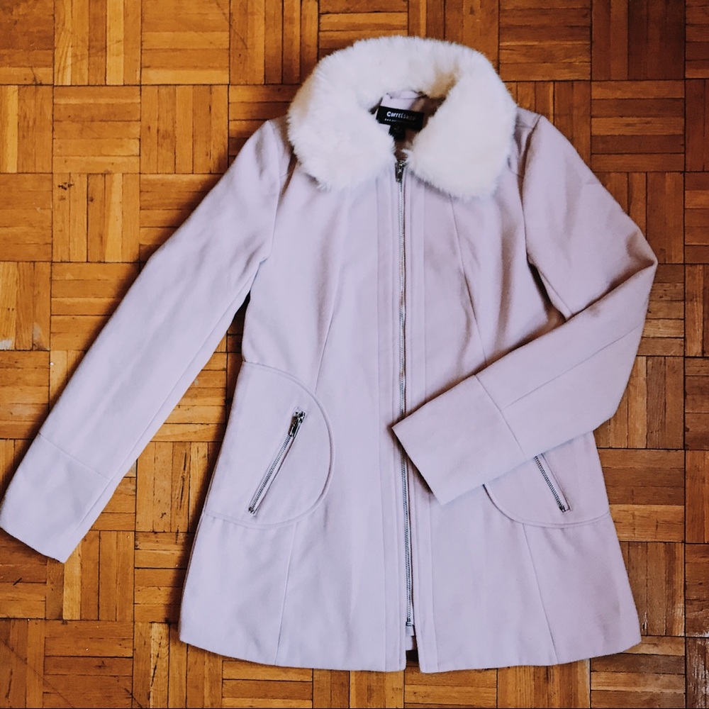 Pastel Purple Faux Fur Collar Coat